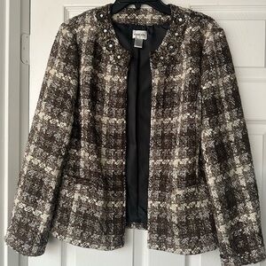 Chicos brown gold multi tweed jacket blazer 1